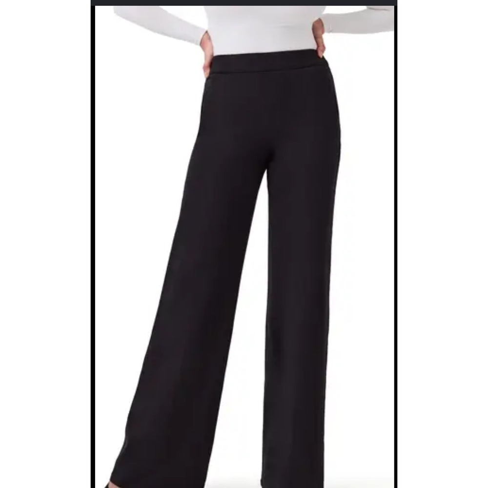 Spanx The Perfect Pant Black Wide Leg Ponte Trousers Womens Large High Rise